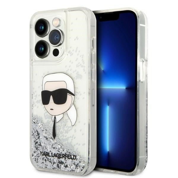 Housse pour Apple iPhone 14 Pro Max, Karl Lagerfeld, Glitter Karl's Head, Argentée