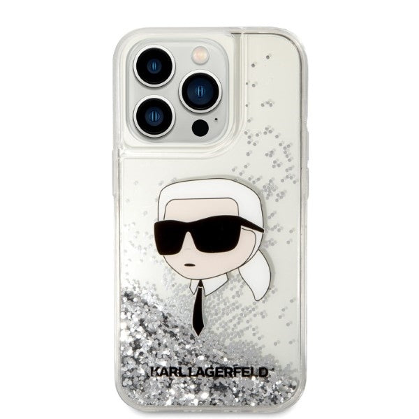 Housse pour Apple iPhone 14 Pro Max, Karl Lagerfeld, Glitter Karl's Head, Argentée
