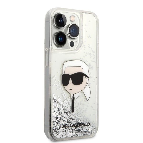 Housse pour Apple iPhone 14 Pro Max, Karl Lagerfeld, Glitter Karl's Head, Argentée