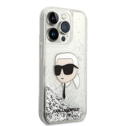 Housse pour Apple iPhone 14 Pro Max, Karl Lagerfeld, Glitter Karl's Head, Argentée