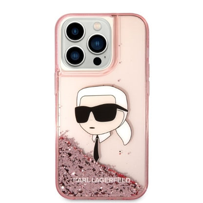 Étui pour Apple iPhone 14 Pro Max, Karl Lagerfeld, Glitter Karl's Head, Rose
