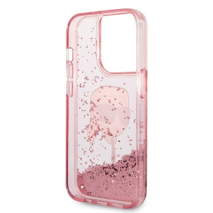 Étui pour Apple iPhone 14 Pro Max, Karl Lagerfeld, Glitter Karl's Head, Rose