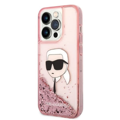 Étui pour Apple iPhone 14 Pro Max, Karl Lagerfeld, Glitter Karl's Head, Rose
