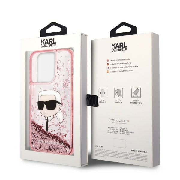 Étui pour Apple iPhone 14 Pro Max, Karl Lagerfeld, Glitter Karl's Head, Rose