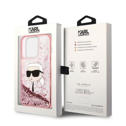 Étui pour Apple iPhone 14 Pro Max, Karl Lagerfeld, Glitter Karl's Head, Rose