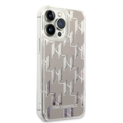 Case for Apple iPhone 14 Pro Max, Karl Lagerfeld, Liquid Glitter Monogram, Silver