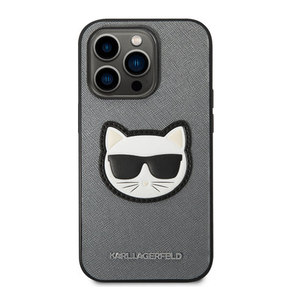 Hülle für Apple iPhone 14 Pro Max, Karl Lagerfeld, Saffiano Choupette's Head, Silbern