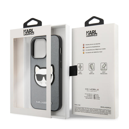 Hülle für Apple iPhone 14 Pro Max, Karl Lagerfeld, Saffiano Choupette's Head, Silbern