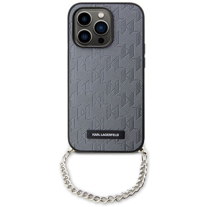 Étui pour Apple iPhone 14 Pro Max, Karl Lagerfeld, Saffiano Monogram Chain, Argenté