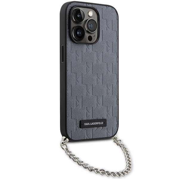 Étui pour Apple iPhone 14 Pro Max, Karl Lagerfeld, Saffiano Monogram Chain, Argenté