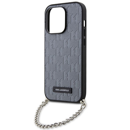 Étui pour Apple iPhone 14 Pro Max, Karl Lagerfeld, Saffiano Monogram Chain, Argenté