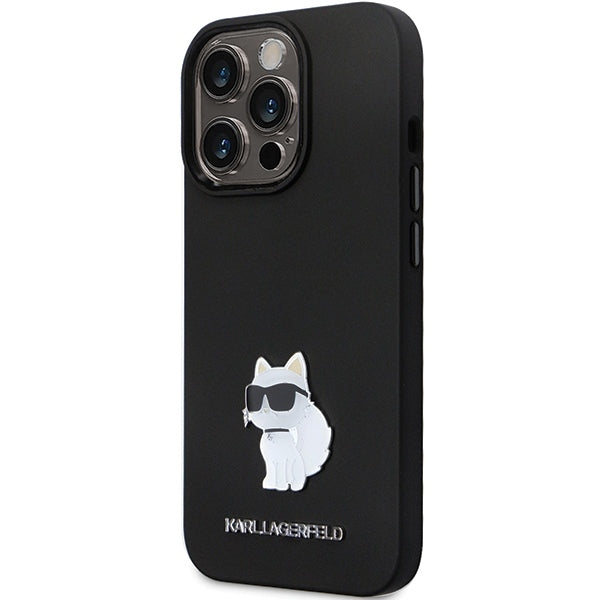 Hülle für Apple iPhone 14 Pro Max, Karl Lagerfeld, Silicone Choupette Metal, Schwarz