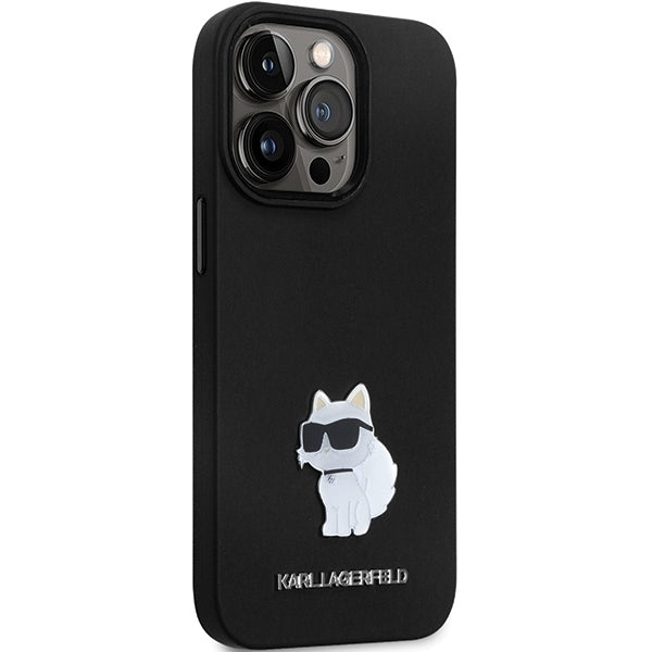 Hülle für Apple iPhone 14 Pro Max, Karl Lagerfeld, Silicone Choupette Metal, Schwarz