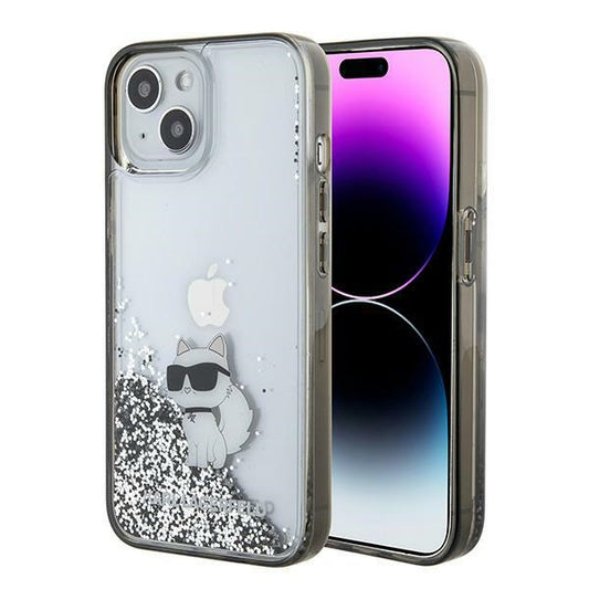 Housse pour Apple iPhone 15 / 14 / 13, Karl Lagerfeld, Liquid Glitter Choupette, Transparente