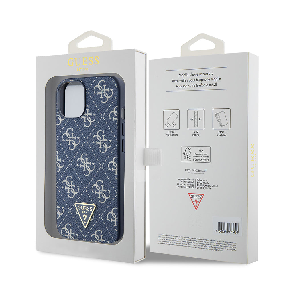 Housse pour Apple iPhone 15, Guess, logo Triangle 4G, Bleue