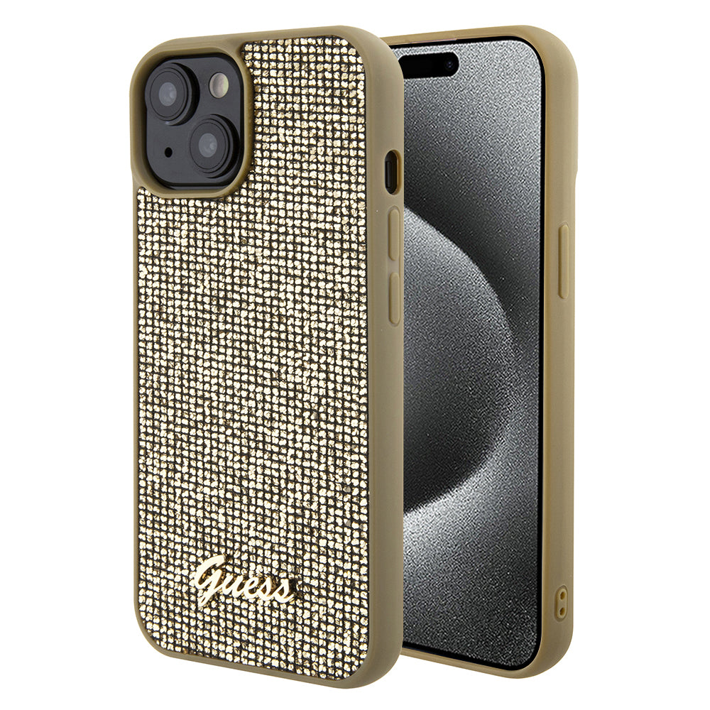 Hülle für Apple iPhone 15, Guess, Disco Metal Script, Gold