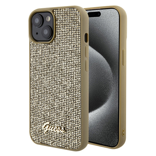 Hülle für Apple iPhone 15, Guess, Disco Metal Script, Gold