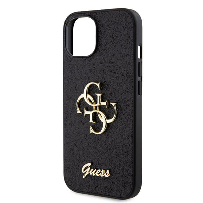 Case for Apple iPhone 15, Guess, Glitter Big 4G Script, Black