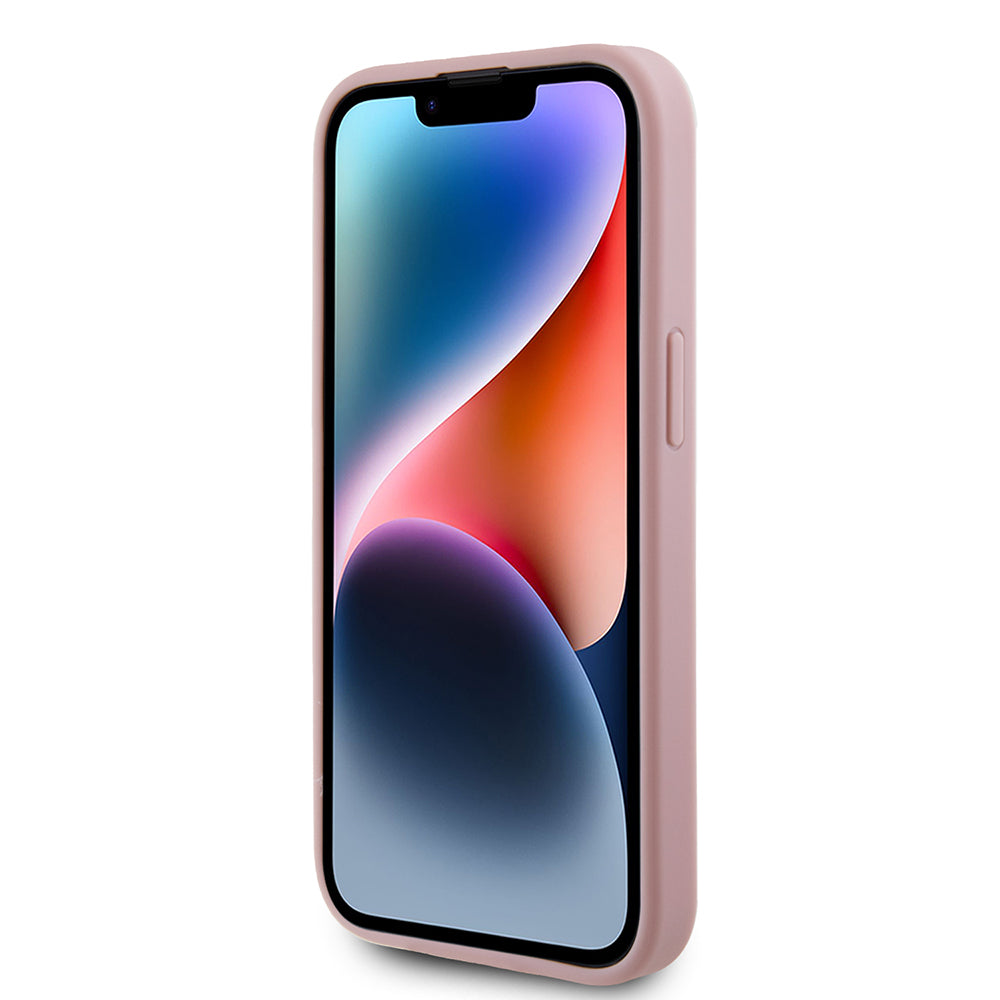 Étui pour Apple iPhone 15, Guess, Glitter Big 4G Script, Rose