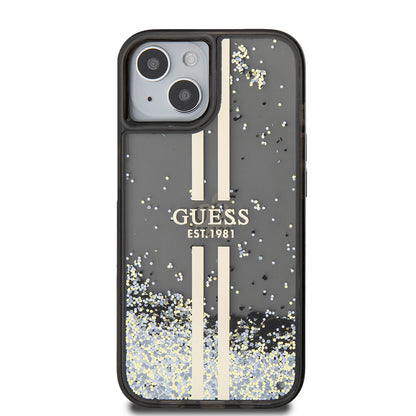 Étui pour Apple iPhone 15, Guess, Liquid Glitter Gold Stripes, Noir