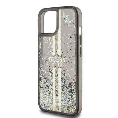 Étui pour Apple iPhone 15, Guess, Liquid Glitter Gold Stripes, Noir