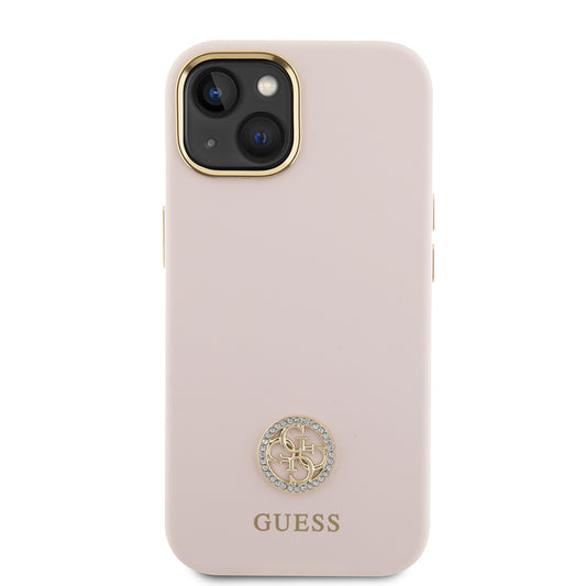 Étui pour Apple iPhone 15, Guess, Logo Strass 4G, Rose Clair
