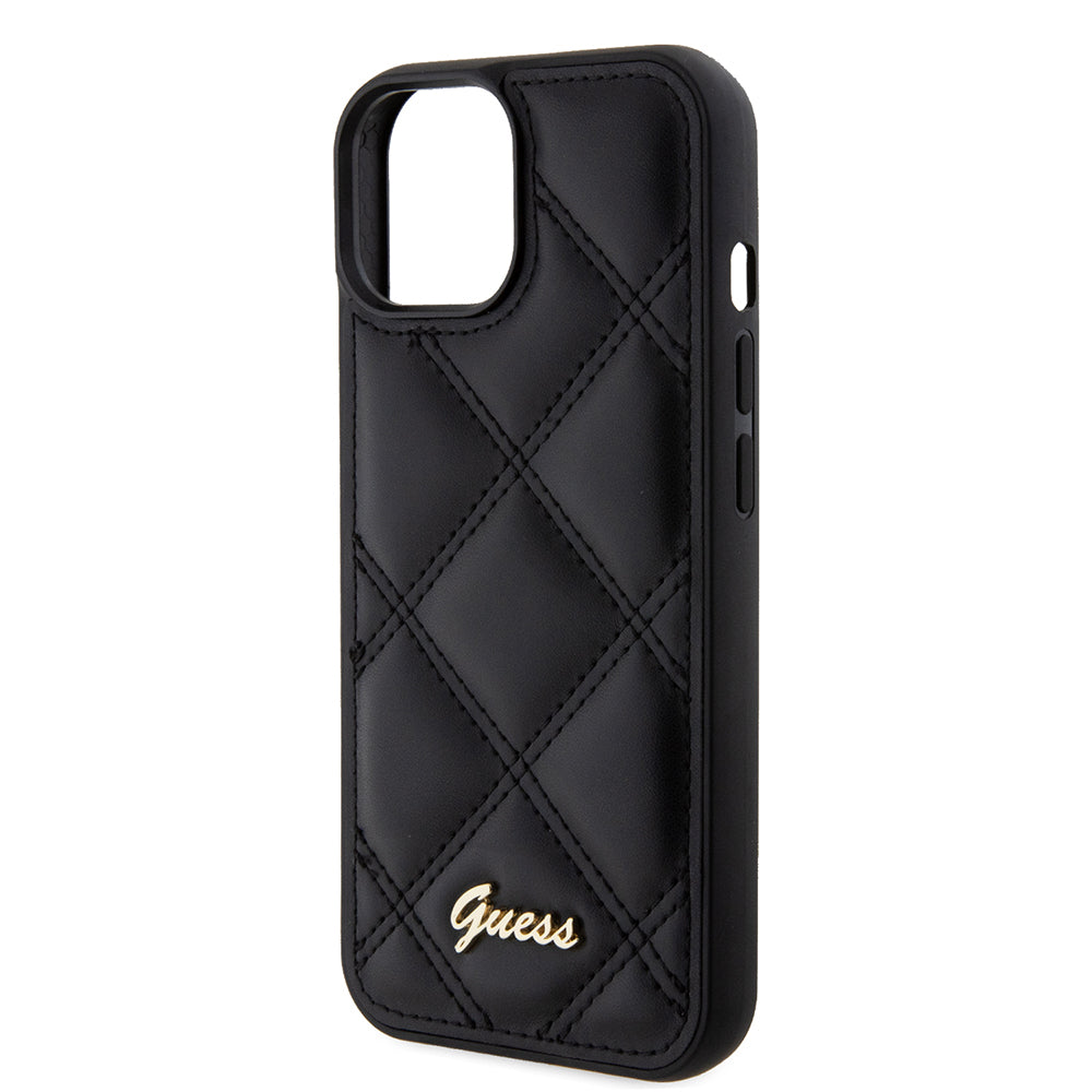 Hülle für Apple iPhone 15, Guess, Quilted Metal Logo, Schwarz
