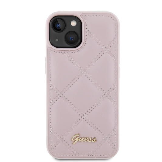 Étui pour Apple iPhone 15, Guess, Logo Métallique Matelassé, Rose