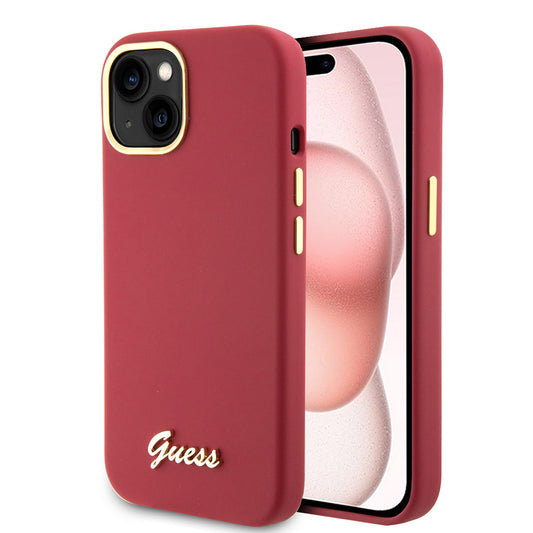 Étui pour Apple iPhone 15, Guess, Script Metal Logo & Frame, Rose
