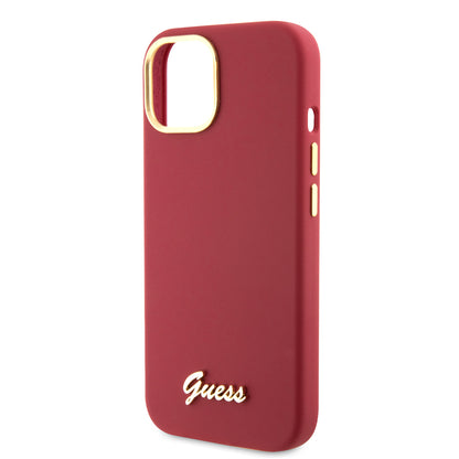 Hülle für Apple iPhone 15, Guess, Script Metal Logo & Rahmen, Rosa