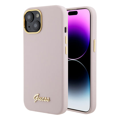 Étui pour Apple iPhone 15, Guess, Script Metal Logo & Frame, Rose Clair