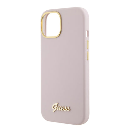 Étui pour Apple iPhone 15, Guess, Script Metal Logo & Frame, Rose Clair