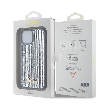Hülle für Apple iPhone 15, Guess, Sequin Script Metal, Silber