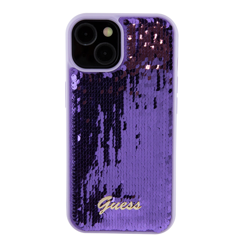 Hülle für Apple iPhone 15, Guess, Sequin Script Metal, Lila