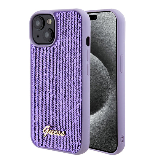 Étui pour Apple iPhone 15, Guess, Sequin Script Metal, Mauve