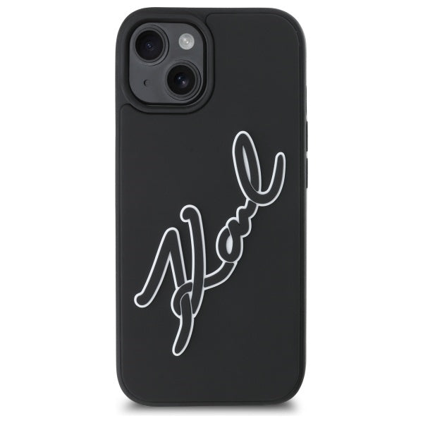 Hülle für Apple iPhone 15, Karl Lagerfeld, 3D Rubber Signature, Schwarz