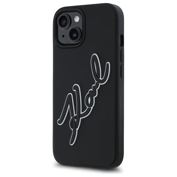 Hülle für Apple iPhone 15, Karl Lagerfeld, 3D Rubber Signature, Schwarz