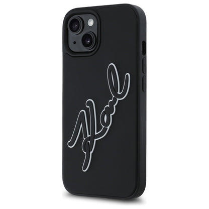 Hülle für Apple iPhone 15, Karl Lagerfeld, 3D Rubber Signature, Schwarz