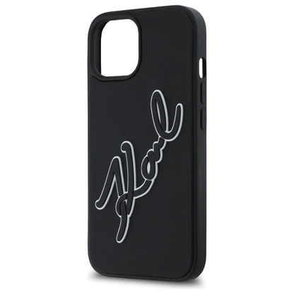 Hülle für Apple iPhone 15, Karl Lagerfeld, 3D Rubber Signature, Schwarz