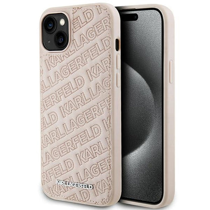 Étui pour Apple iPhone 15, Karl Lagerfeld, motif matelassé diagonal K, Rose.
