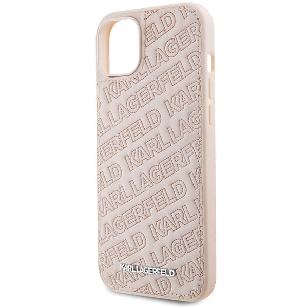 Étui pour Apple iPhone 15, Karl Lagerfeld, motif matelassé diagonal K, Rose.