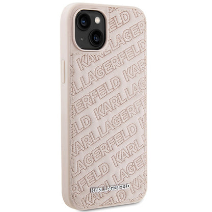Étui pour Apple iPhone 15, Karl Lagerfeld, motif matelassé diagonal K, Rose.