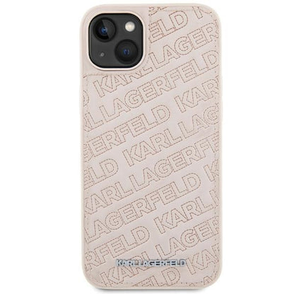 Étui pour Apple iPhone 15, Karl Lagerfeld, motif matelassé diagonal K, Rose.