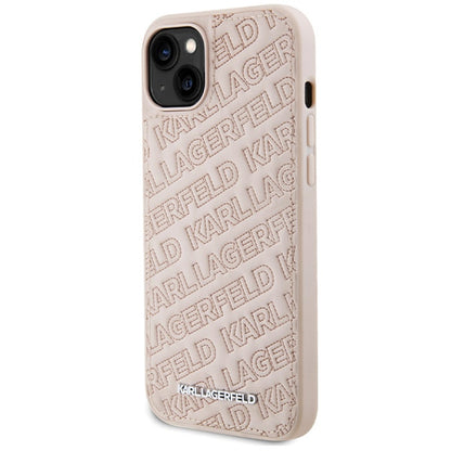 Étui pour Apple iPhone 15, Karl Lagerfeld, motif matelassé diagonal K, Rose.