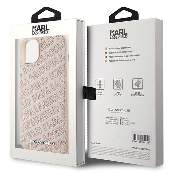 Étui pour Apple iPhone 15, Karl Lagerfeld, motif matelassé diagonal K, Rose.
