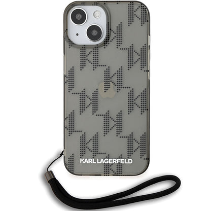 Étui pour Apple iPhone 15, Karl Lagerfeld, Monogramme de Luxe IML KL avec Sangle, Noir