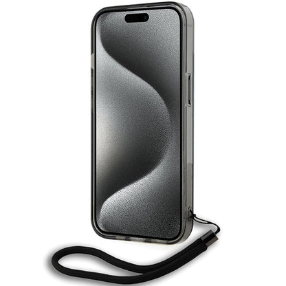 Étui pour Apple iPhone 15, Karl Lagerfeld, Monogramme de Luxe IML KL avec Sangle, Noir