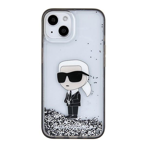 Hülle für Apple iPhone 15, Karl Lagerfeld, Liquid Glitter Ikonik Karl, Transparent