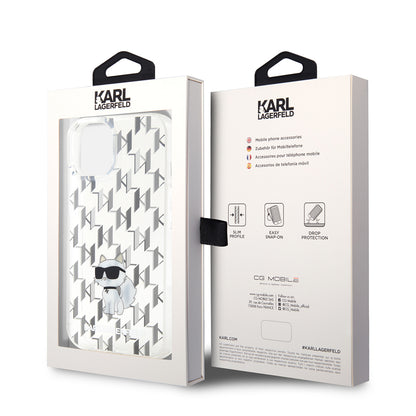 Étui pour Apple iPhone 15, Karl Lagerfeld, Monogram Choupette, Transparent
