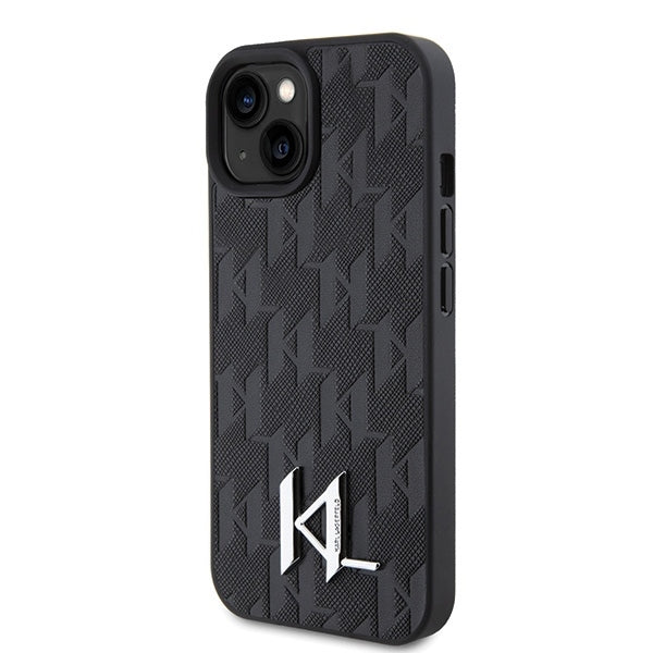 Case for Apple iPhone 15, Karl Lagerfeld, Monogram Hot Stamp Metal Logo, Black